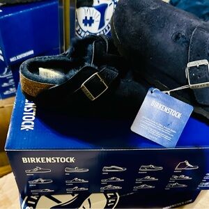 Birkenstock Boston Shearling Clogs 35 New Navy